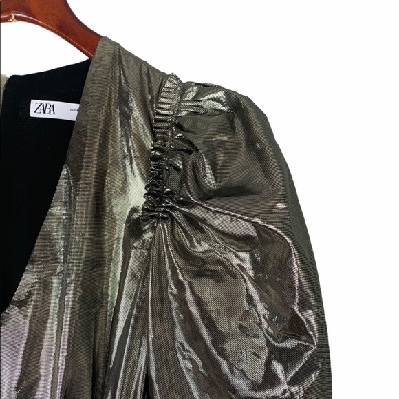 Zara Collection 19 Gold Balloon Sleeve Mini Dress XS - Picture 5 of 10